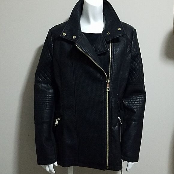 NWT Guess Vegan Leather Moto Coat (Large) - Picture 1 of 8